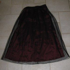 JONATHAN MARTIN GIRLS SZ 10-14 LONG PLEATED SKIRT BURGUNDY, BLACK LACE STEAMPUNK